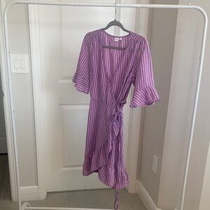 Pink and Blue Striped Wrap Dress